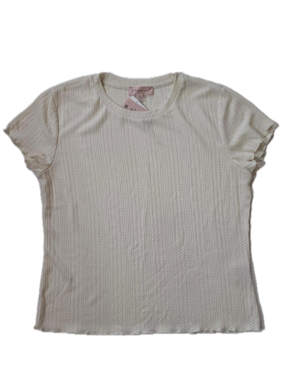 Philosophy T-Shirt Womens XL Off White Ruffle Flutter Sleeve Knit Stretch Casual